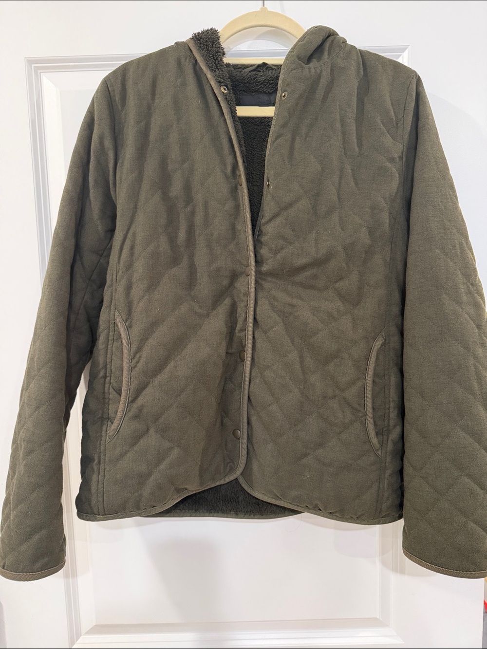 Quilted Hooded Jacket in Olive Green